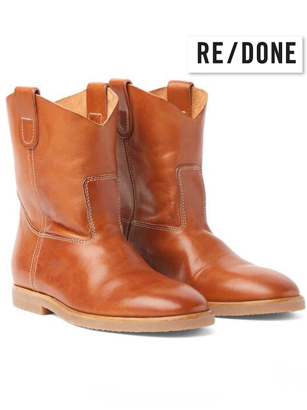 RE/DONE 60S CAMARGUAISE TAN LEATHER BOOT Made in Italy Size 36 6 Western NEW